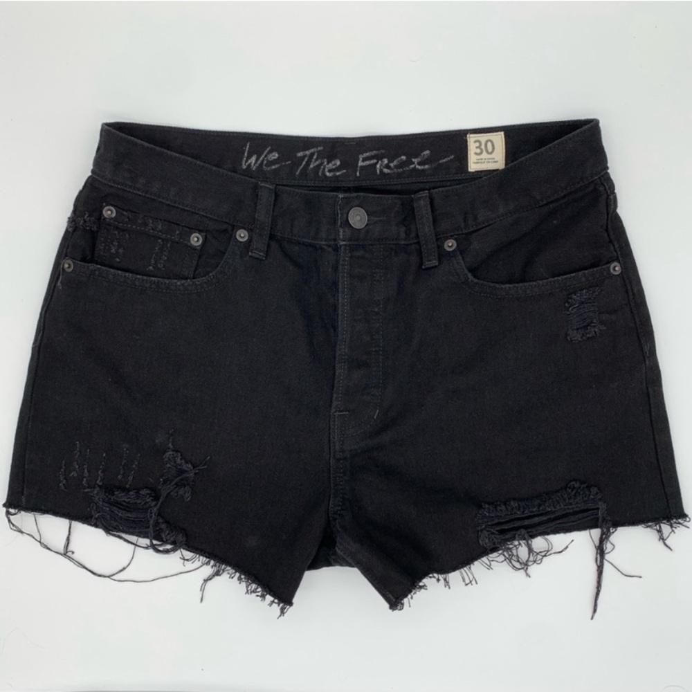We the Free Black Denim Jean Shorts Distressed Size 30 Free People